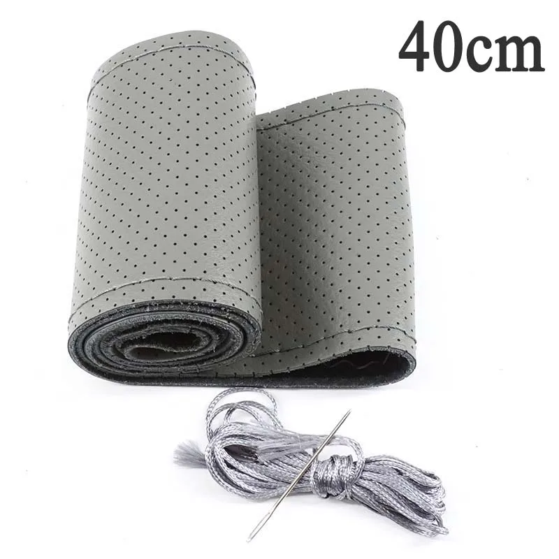 Gray 40cm 40 см DIY натуральная кожа чехол рулевого колеса автомобиля мягкая Нескользящая воловья оплетка с иглами нить Авто Модификация аксессуары - Название цвета: Gray 40cm