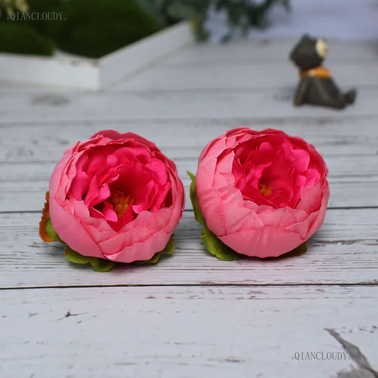 Dark pink 100 штук diy Искусственные европейские пионы и камелии шелковые головки цветов Свадебные настенные украшения гирлянды фотостудия D65 - Цвет: Dark pink