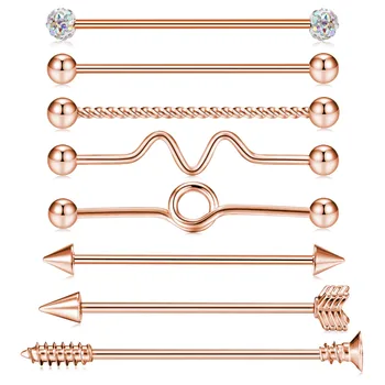 

8pcs/lot 14G Surgical Steel Industrial Barbell for Women Men Cartilage Earring Body Piercing Jewelry 38mm Rose Gold