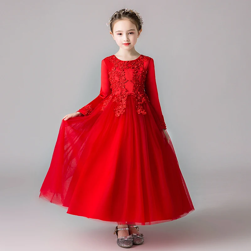 Платье принцессы для девочек; коллекция года; Пышное длинное платье в Корейском стиле; Новое Детское платье для дня рождения; свадебное платье с цветочным узором для девочек