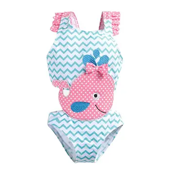 

Baby Girl Swimsuit One Piece Animal Wave Print Swimwear Strap Sunsuit Summer Beachwear Outfit Kids Bathing Suit