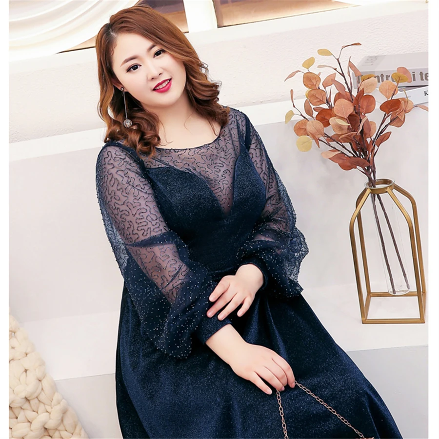 Вечернее платье с длинным рукавом, с блестками, на шнуровке, Robe De Soiree, с кристаллами, длинные женские вечерние платья размера плюс, с круглым вырезом, вечерние платья T111