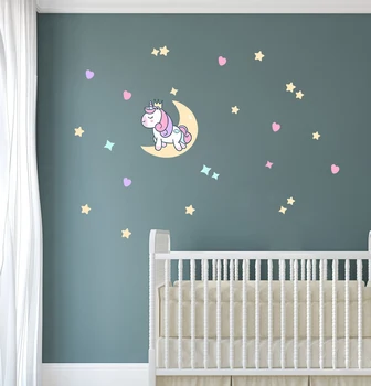 

Cute Unicorn and Moon Wall Decal Art DIY Stars Waterproof Sticker For Kids Room Nursery Baby Bedroom Decor Home Nordic Wallpaper