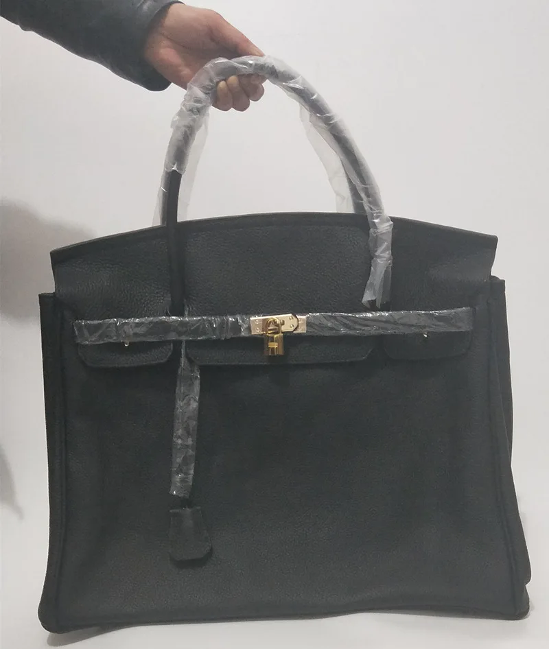 

5040cm Large bag Genuine Leather Black Silver Lock logo Women Handbag Ladies Totes Original Version Soft Litch Grain Pattern