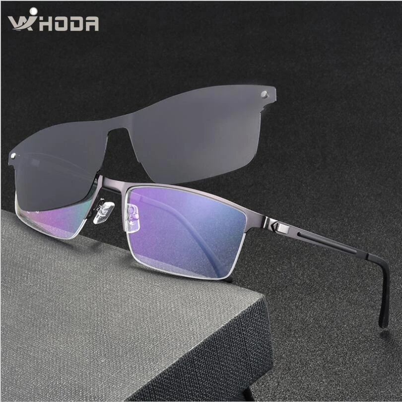 

Retro Titanium Alloy Men's Magnetic Clips Polarized Sunglasses ,Male Business Myopia Glasses Frames, Metal Prescription Eyewear