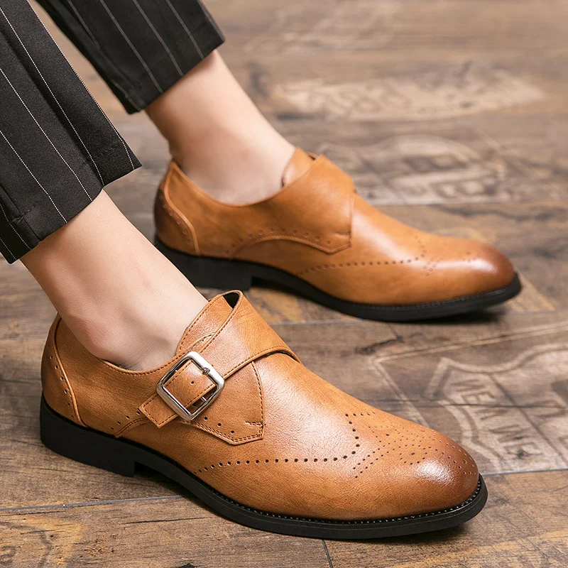 Nueva llegada De los hombres Zapatos De cuero De la Pu monje vestido De tirantes Zapatos De Hombre Casual clásico Vintage Zapatos para hombres Zapatos De Hombre HE070