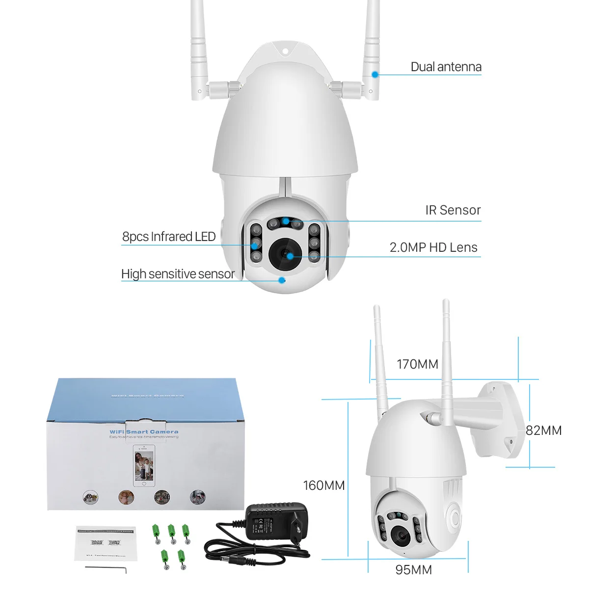 Besder H.265 1080P наружная Водонепроницаемая PTZ камера, скоростная купольная ONVIF WiFi камера, двухсторонняя аудио IR домашняя IP камера видеонаблюдения CCTV