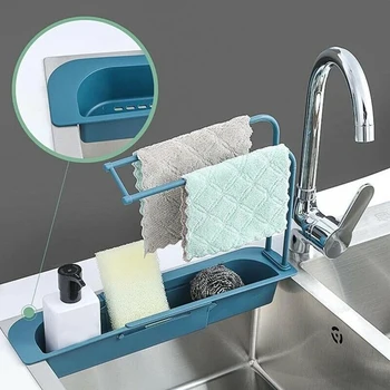 

Expandable Sponge Soap PP Easy Clean Adjustable Stable Telescopic Sink Holder Drain Basket Home Kitchen Household Removable