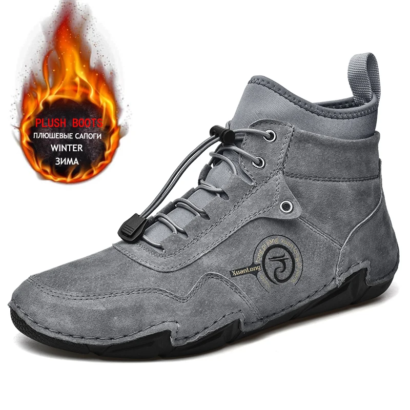 Classic Winter Mens Boots Leather Designer Plush Warm Men Snow Boots Outdoor Men Work Boots Mens Motorcycle Boots Roman Hombre