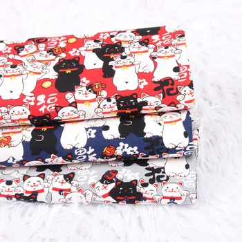 

half yard thicken cotton fabric soft breeze fortune cat print, handmade DIY bag tissue 100% cotton CR-105