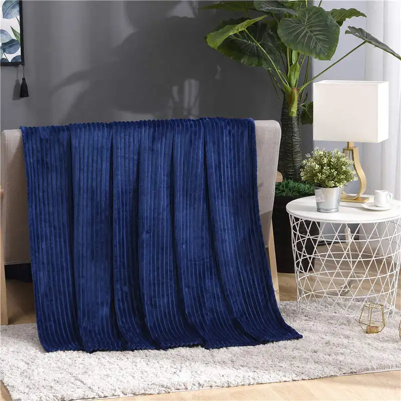 Solid Color Winter Flannel Blanket Soft Warm Fuzzy Faux Fur Mink Throw Artificial Cashmere Bedspread Sofa Cover Blankets - Цвет: Dark Blue