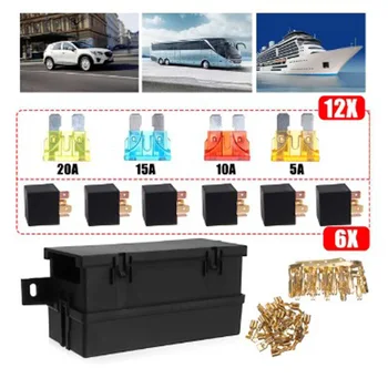 

Universal 12V 6-way Relay With Box 12 Blade Fuse Waterproof Kit For Car Marine Boat Insurance Holder Engine Bay Circuit Blade