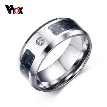 

Vnox 8mm Finger Ring for Men Male Zincon Rings Blank & Blue Carbon Fiber Band Alliance Jewelry