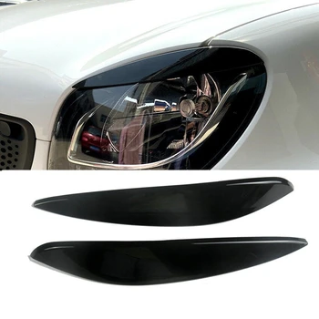 

Glossy Black Front Headlights Eyebrow Eyelid Sticker Cover Trim for Mercedes Benz Smart 2014-2020