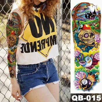 

1 Piece Temporary Tattoo Sticker New Billiard eight brid skull Tattoo with Arm Body Art Big Sleeve Large Fake Tattoo Sticker