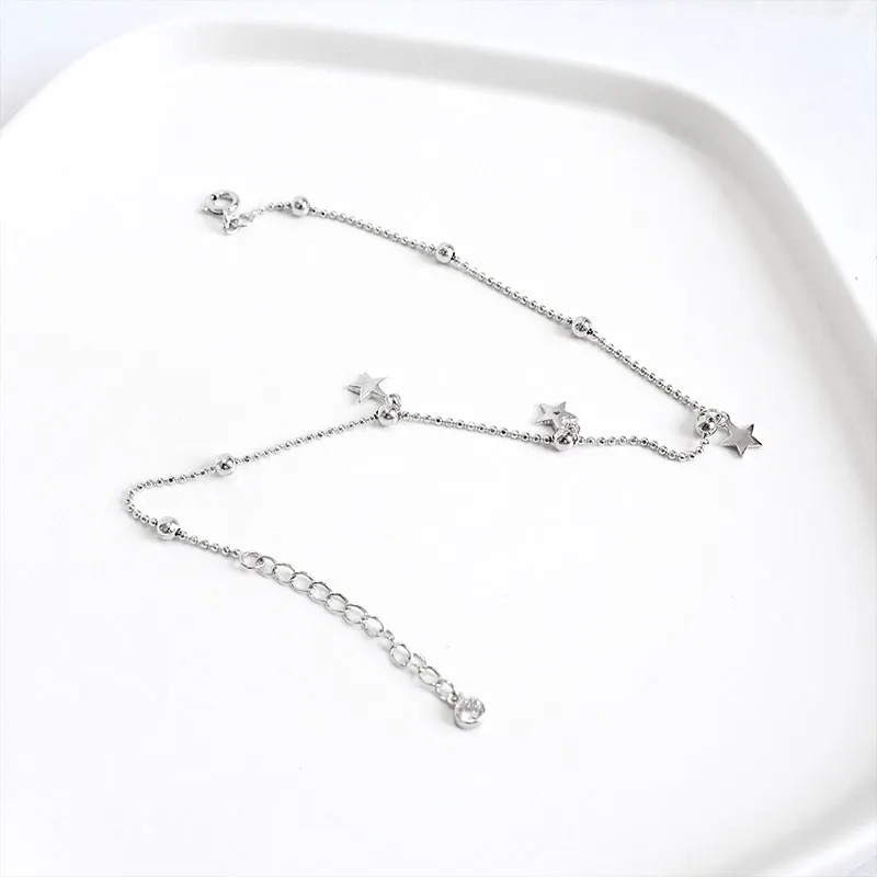 925 стерлингового серебра anklets Для женщин бисер нога браслет-цепочка на лодыжку звезда кисточкой браслет на ногу аксессуары-сандалии
