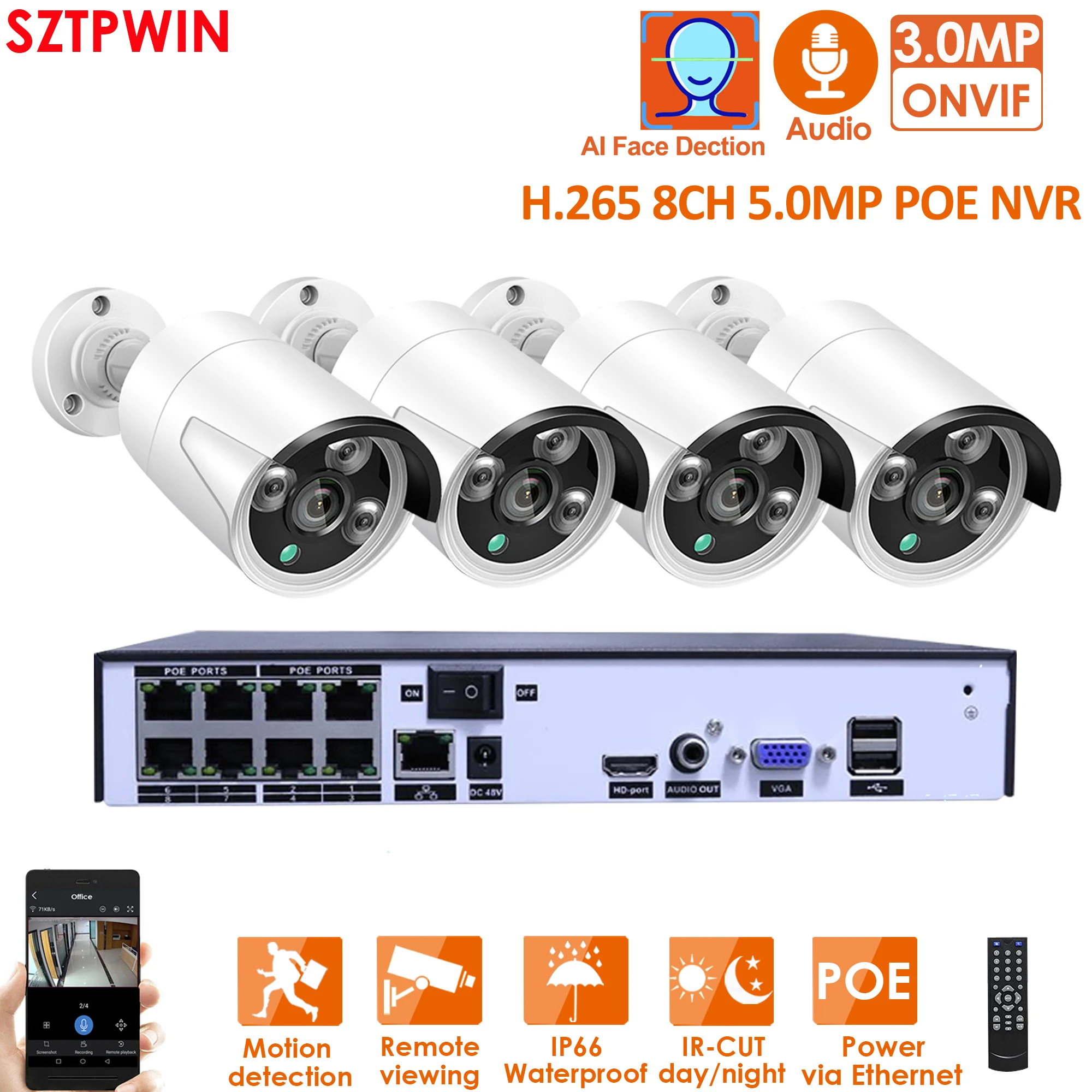 H.265+ 8CH Onvfi 5.0MP POE NVR Kit CCTV System 2.0MP 3.0MP Audio IP POE Camera P2P IR Outdoor Video Security Surveillance System|Surveillance System| - AliExpress