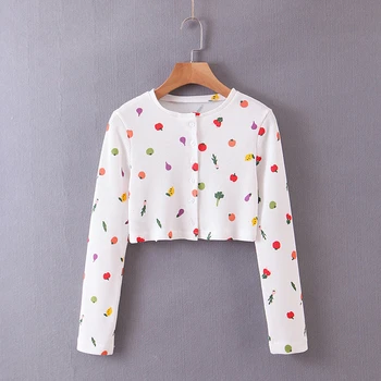 

Cropped Cardigan Women 2020 Long Sleeve Sweater Streetwear Button Up Knitted Sweater Crop Top Sweater Print Cardigans Women Tops