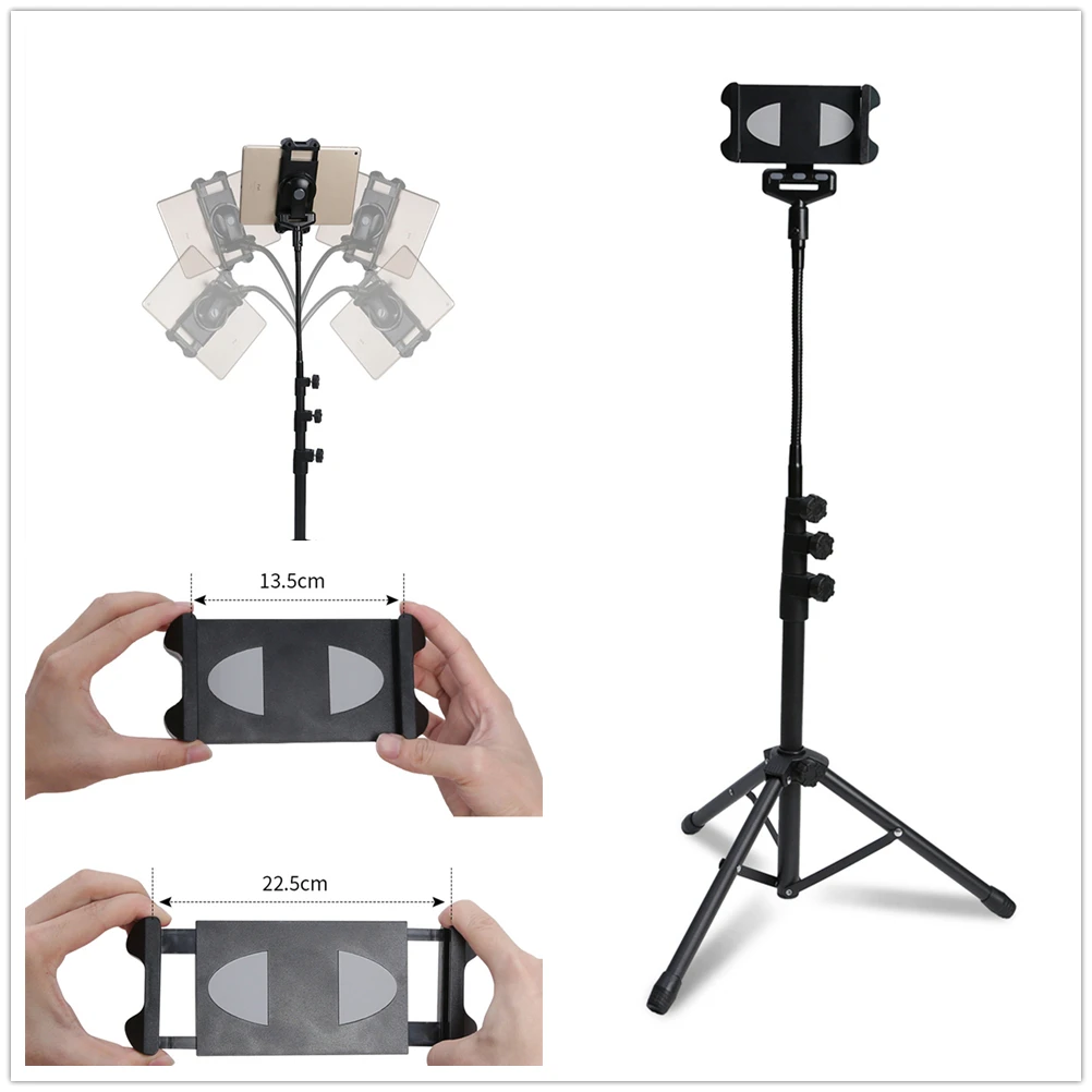 1Set For Ipad Tripod Stand Gooseneck 57-inch Floor Stand For Tablet iPad Floor Stand With 360° Rotating iPad Tripod Mount