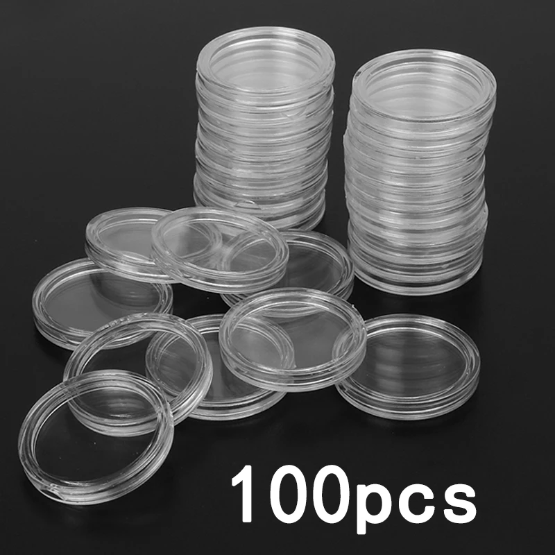 dailymall 200Pcs Round Coins Containers Plastic Coins Capsules Boxes Holder Round 21mm