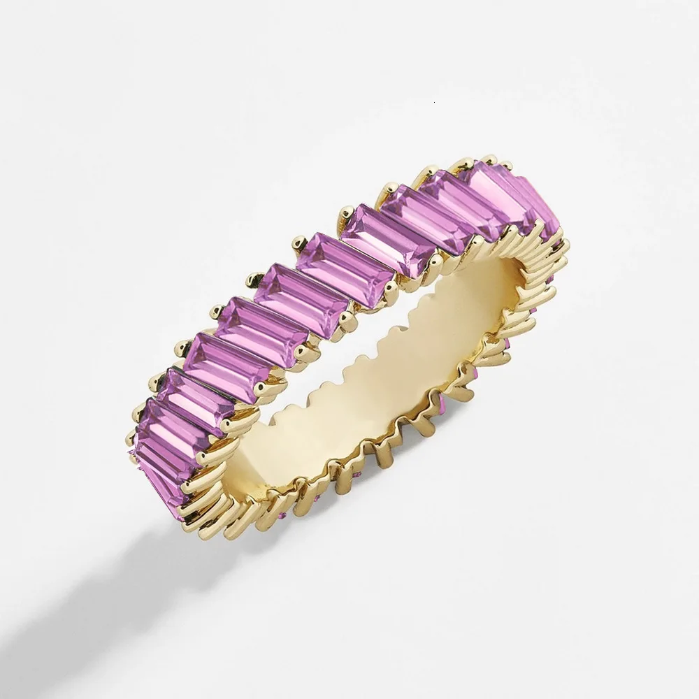 Gold Pink Новое Женское кольцо с радужным фианитом в стиле бохо, цвета: золото, серебро, багет, кубический цирконий, обручальное кольцо вечности - Цвет основного камня: Gold Pink