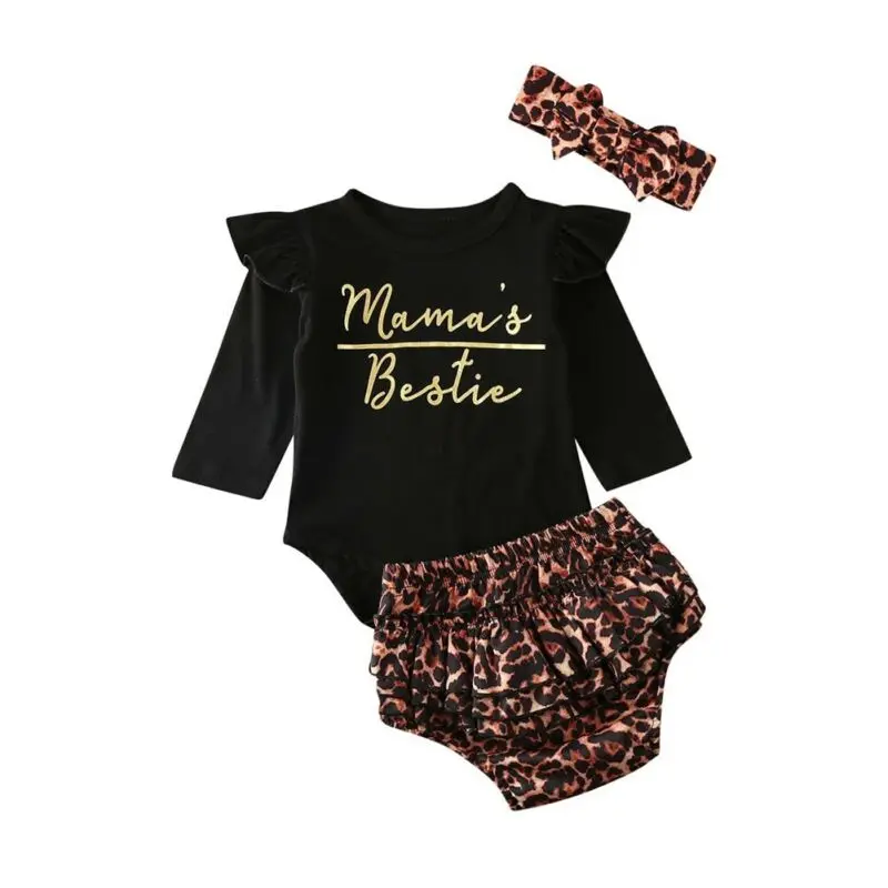 

Fashion 0-18M Newborn Infant Baby Girl Autumn Clothing Set Long Sleeve Bodysuit Ruffle Leopard Pants Girl Fall Outfits wholesale