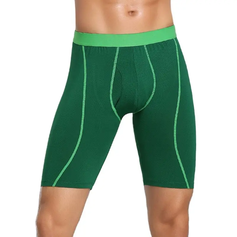 Men Low Rise Underwear Boxer Briefs Breathable Mesh Long Leg Sports