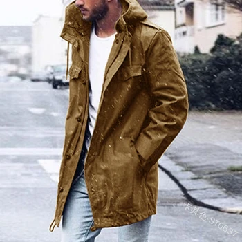 

2019 Brand Men Casual Trench Coats Solid Color Spring Autumn Long Overcoat Fashion Male Hooded Coat Outwear 2019 Streetwear