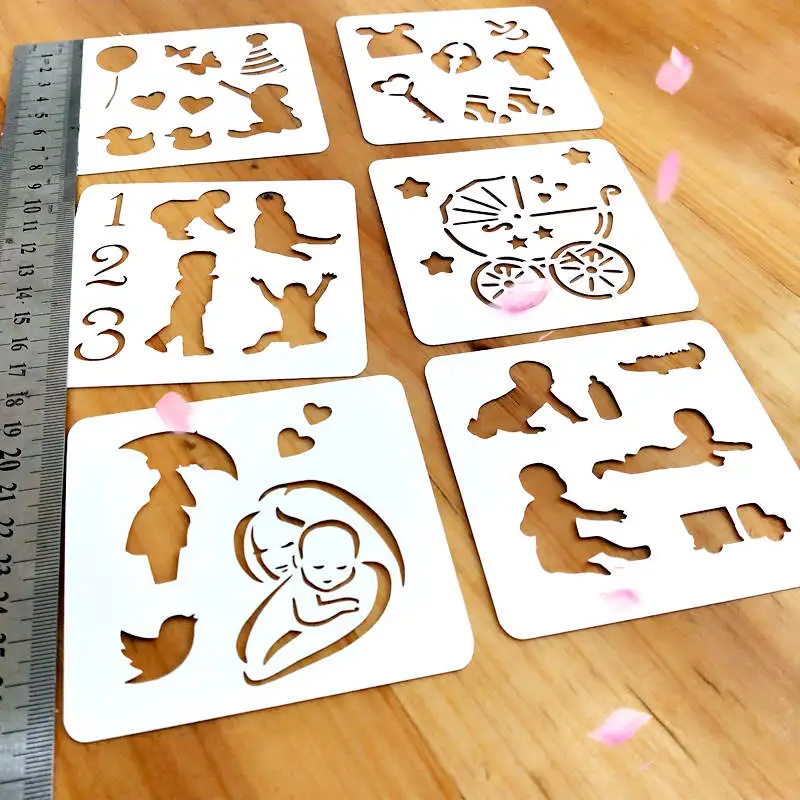 

Baby Growth,Happy Birthday Stencils,Party Template for Album Drawing and Scrapbook,card making,2 sets and totally 12pcs,#509