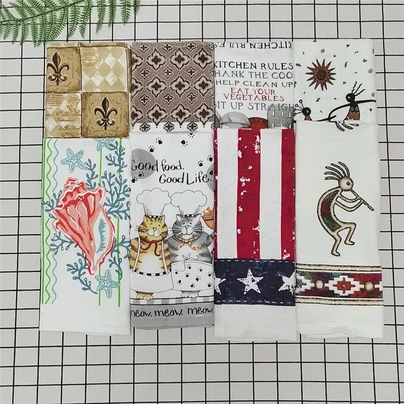 1Pc 41x64cm Cotton Tea Towel Dish Cleaning Cloth Colorful Printed Napkins Cooking Tools Kitchen Towels