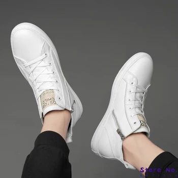 

Men Fashion High Top Sneakers Spring Autumn Casual High Shoes New Luxury Brand Men Genuine Leather Shoes Simple Flats