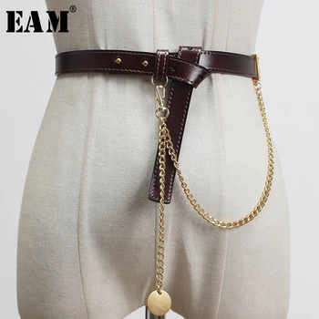 

[EAM] Metal Chains Multicolor Split Joint Knotted Pu Leather Belt Personality Women New Fashion Tide All-match Spring 2020 1U419