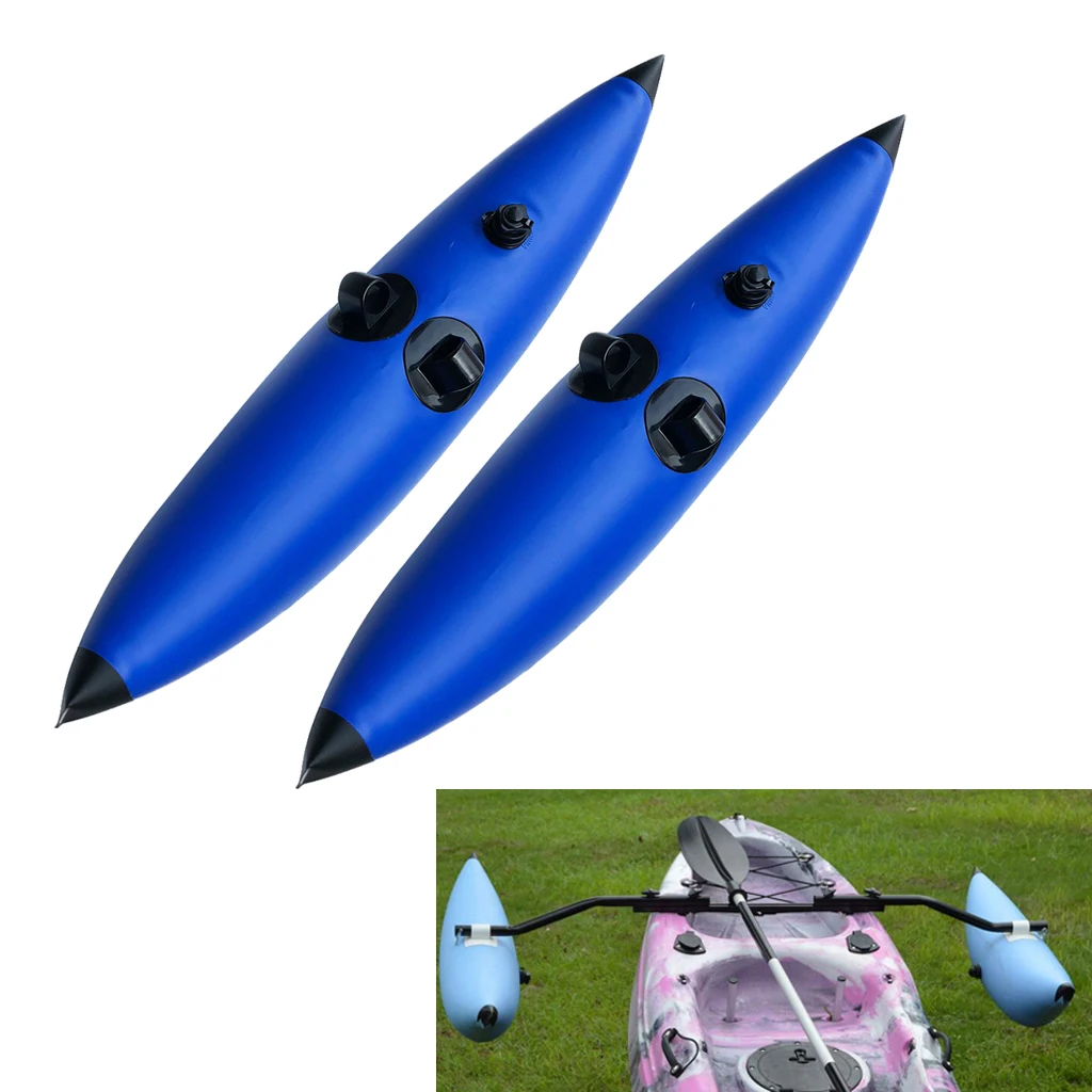 2 Blue Kayak Fishing Inflatable Outrigger Stabilizer & 2 Tail Rudder Balls