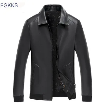 

FGKKS Men's Leather Jackets Winter Brand Men Fashion Solid Color PU Leather Jacket Male Locomotive Faux Leather Jacket