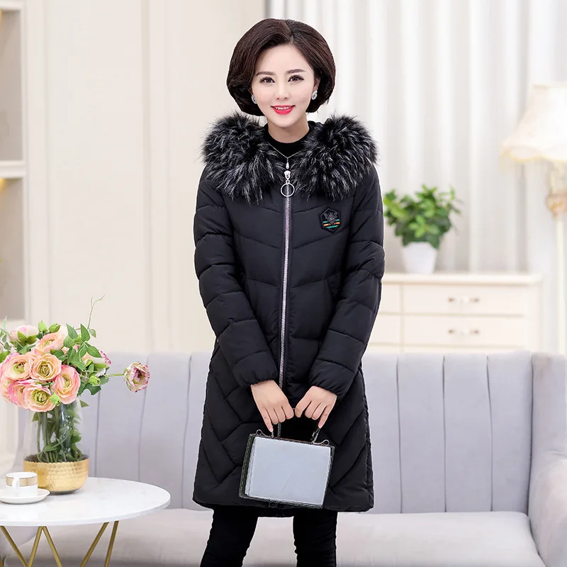 

Middle-aged WOMEN'S Apparels Thick Cotton-padded Clothes 2018 Winter New Style Middle-aged Women Dress Cotton Coat Mid-length La