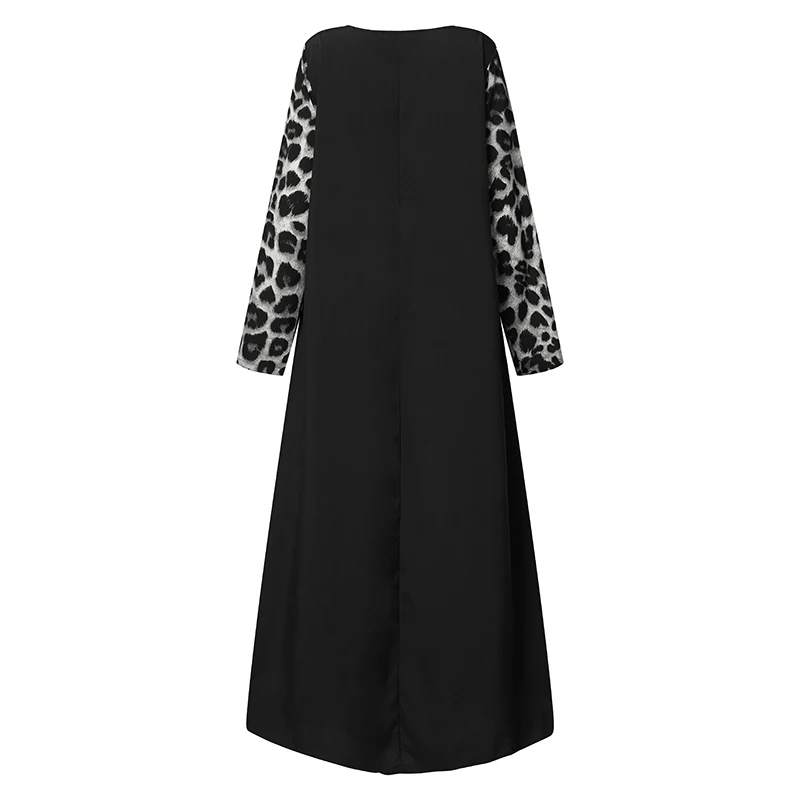 Celmia Dress Fashion Kaftan Patchwork Leopard Maxi Long Dress Women Vintage Dress Long Sleeve Casual Loose Vestidos Party Robe