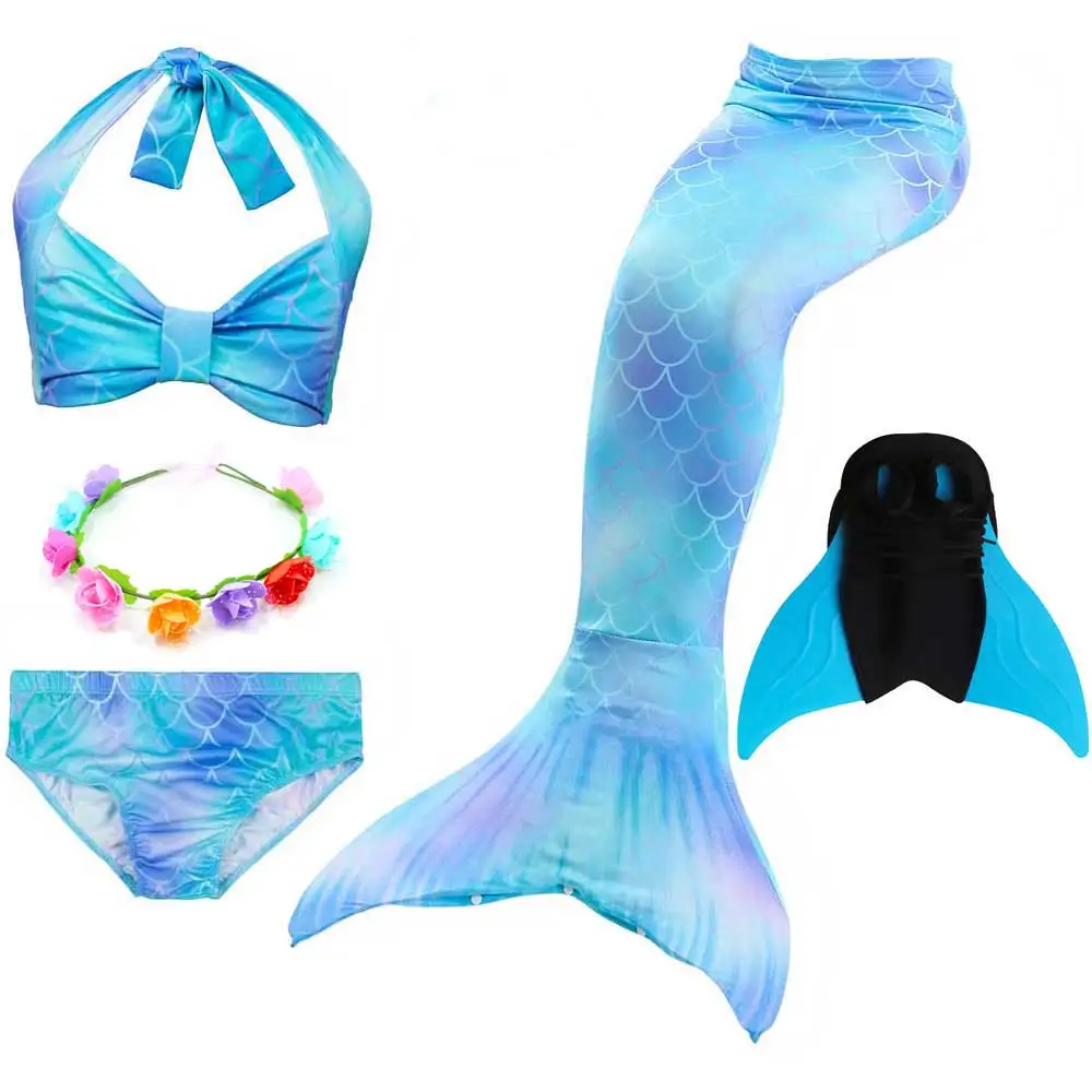 Girls Walkable And Swimmable Mermaid Tail Swimsuit Cosplay Costume Kids Children Bikini And Sparkle Mermaid Swimtail - Цвет: 5pcs Set 2