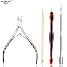 Набор для маникюра из нержавеющей стали, толкатель для полировки, клипер, резак, вилка для удаления мертвой кожи, инструменты для маникюра, деревянная ручка для фиксации