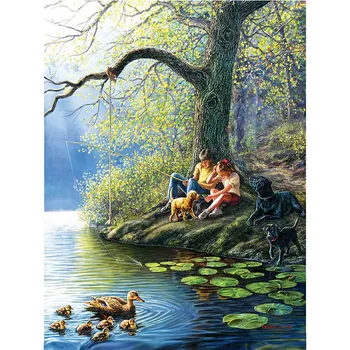 

Full Diamond Embroidery Fishing boy girl icons 5D Diy Diamond Painting Cross Stitch picture square mosaic Rhinestone pattern