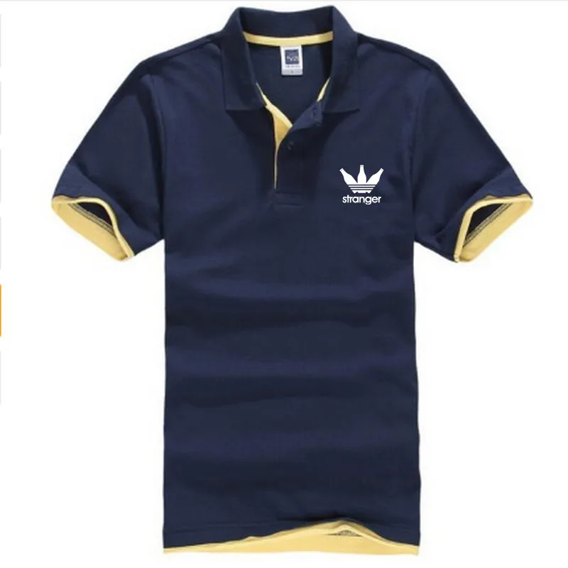 Navy-Yellow-B Мужская деловая Повседневная рубашка поло, брендовая мужская летняя рубашка поло с принтом, Хлопковая мужская Однотонная рубашка поло для мужчин, костюм для гольфа, Джерси - Цвет: Navy-Yellow-B