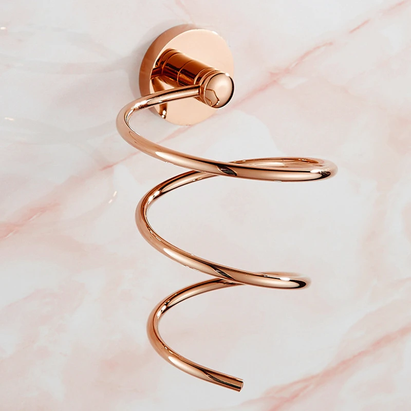 

Wall Hanging Bathroom Hair Dryer Holder Bath Accessories Barber Shop Brass Rose Gold Hair Dryer Rack Room Organizer Corner Shelf