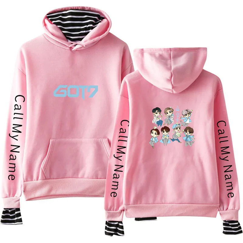 GOT7 поддельные из двух частей толстовки Толстовка kawaii уличная Женская/Мужская мода корейский стиль толстовки Толстовка - Цвет: as shown the picture