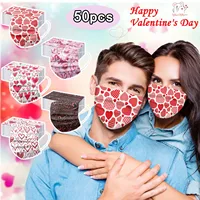50PCS Valentine's Day Women Mouth Masks Disposable Mask Adult 3-Layer Cartoon Heart 3-layer Mascarillas Quirurgicas Homologadas 2
