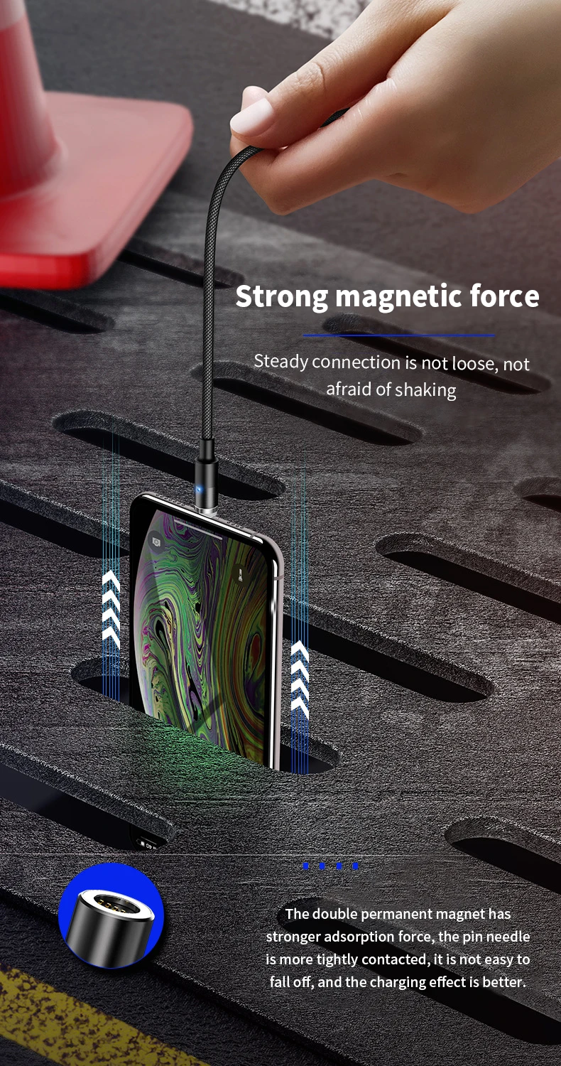 3A Магнитный зарядный кабель type C Быстрый кабель для зарядки usb C Micro usb зарядный Шнур для iPhone X 8 huawei Xiaomi магнитное зарядное устройство Кабо
