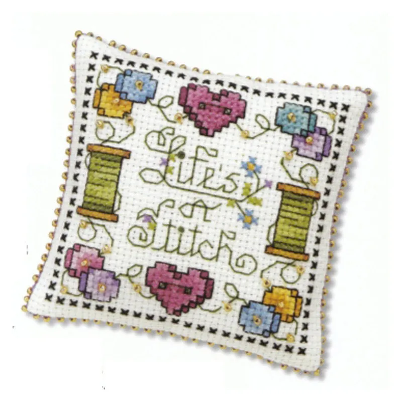 Cross Stitch Pin Needle Cushion Cross Stitch Kits 044 14ct Biscornu Needlework DIY Kit Embroidery Set Counted Cross-Stitching Pincushion