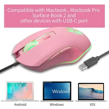 

Pink Rabbit USB C Mouse with LED Backlight 2400DPI Type C Wired Mouse for MacBook Chromebook Laptop Matebook X Tablet