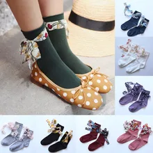 Женские летние винтажные милые носки на шнуровке с принтом ленты, skarpetki damskie, зимние calcetines mujer harajuku, забавные meias sokken