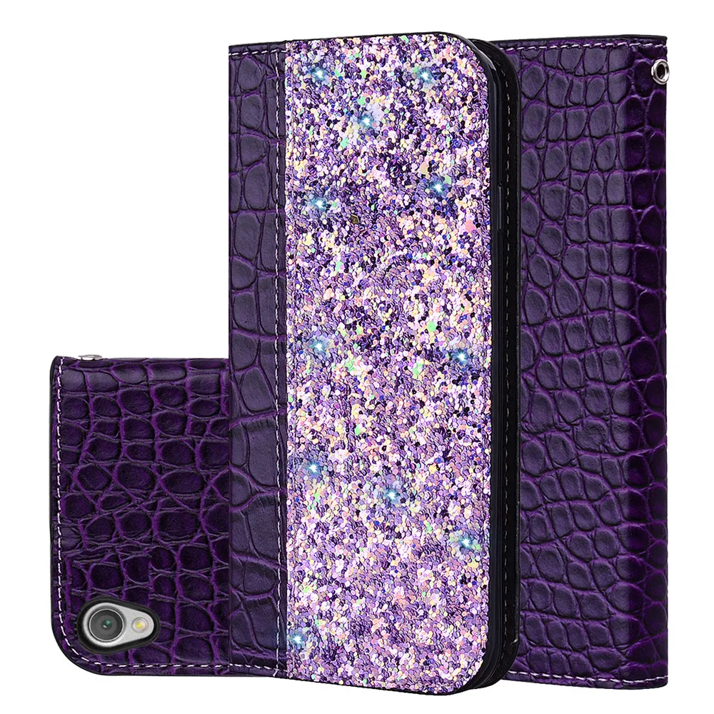 Glitter Bling Case For Sony Xperia L3 L2 L1 Leather Wallet Magnetic Flip Crocodile Skin G3311 G3312 G3313 Cover | Мобильные телефоны