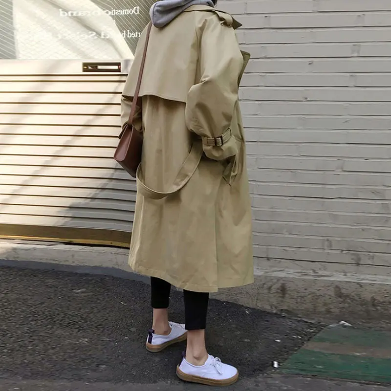 

Spring Autumn Women Casual Solid Color Double Breasted Trench Coat Oversize Vintage Outwear Sashes Chic Cloak Female Windbreaker