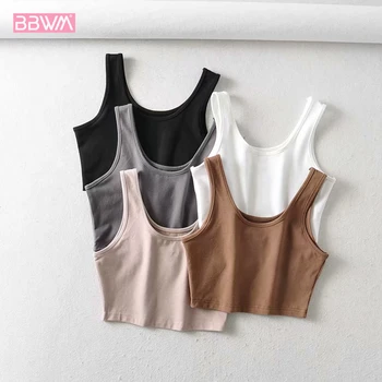 

Sexy Cotton Solid Color I-shaped Stretch Women's Vest Cycling Exposed Navel Tight Running Fitness Exercise Chic Female T-shirt